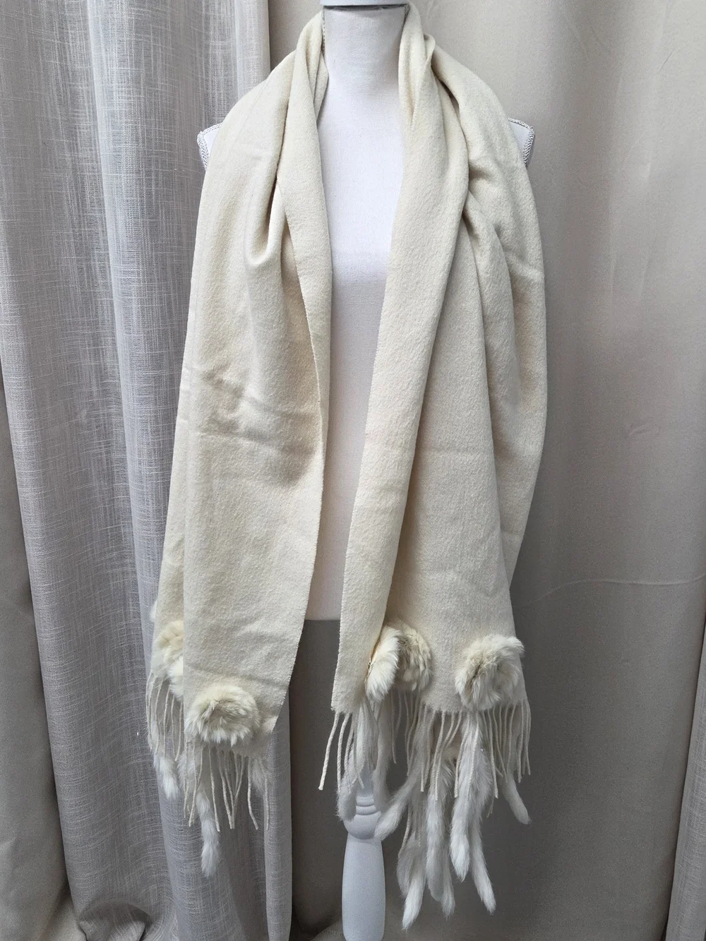 Pashmina Cream Cashmere Rabbit Scarf Wrap 26.5x70 Cozy Winter Luxe Chalet Chic